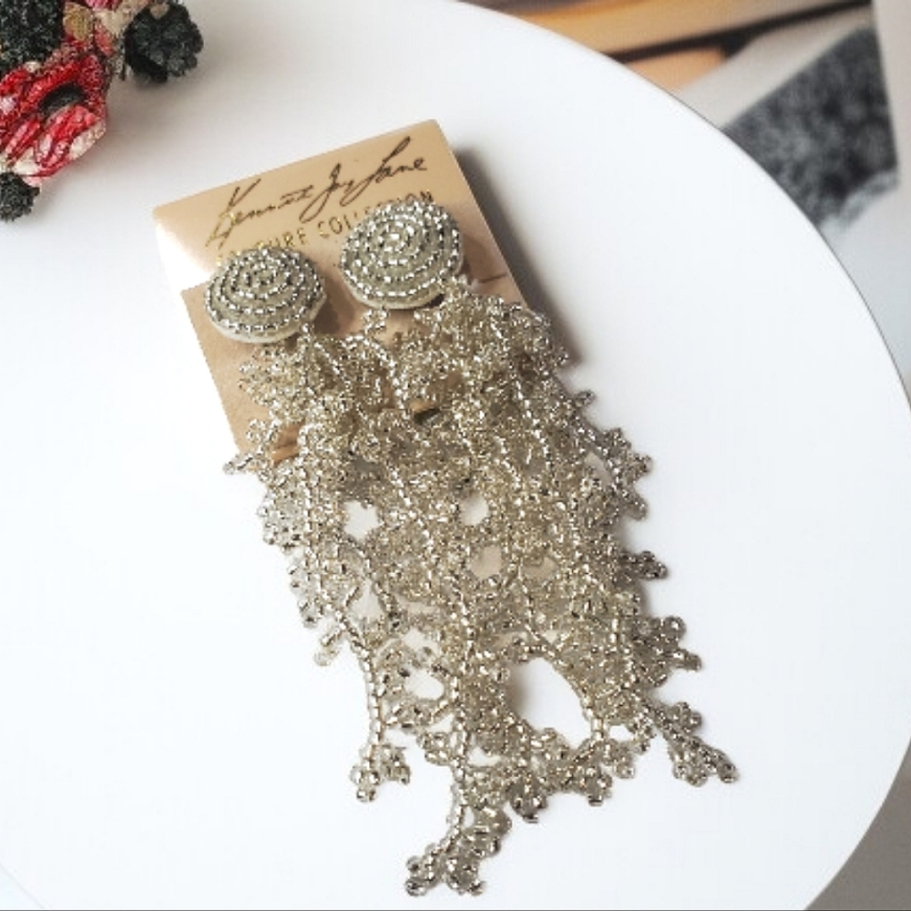 KENNETH LANE $170 Beaded Waterfall Clip on Earrings - Picture 2 of 3